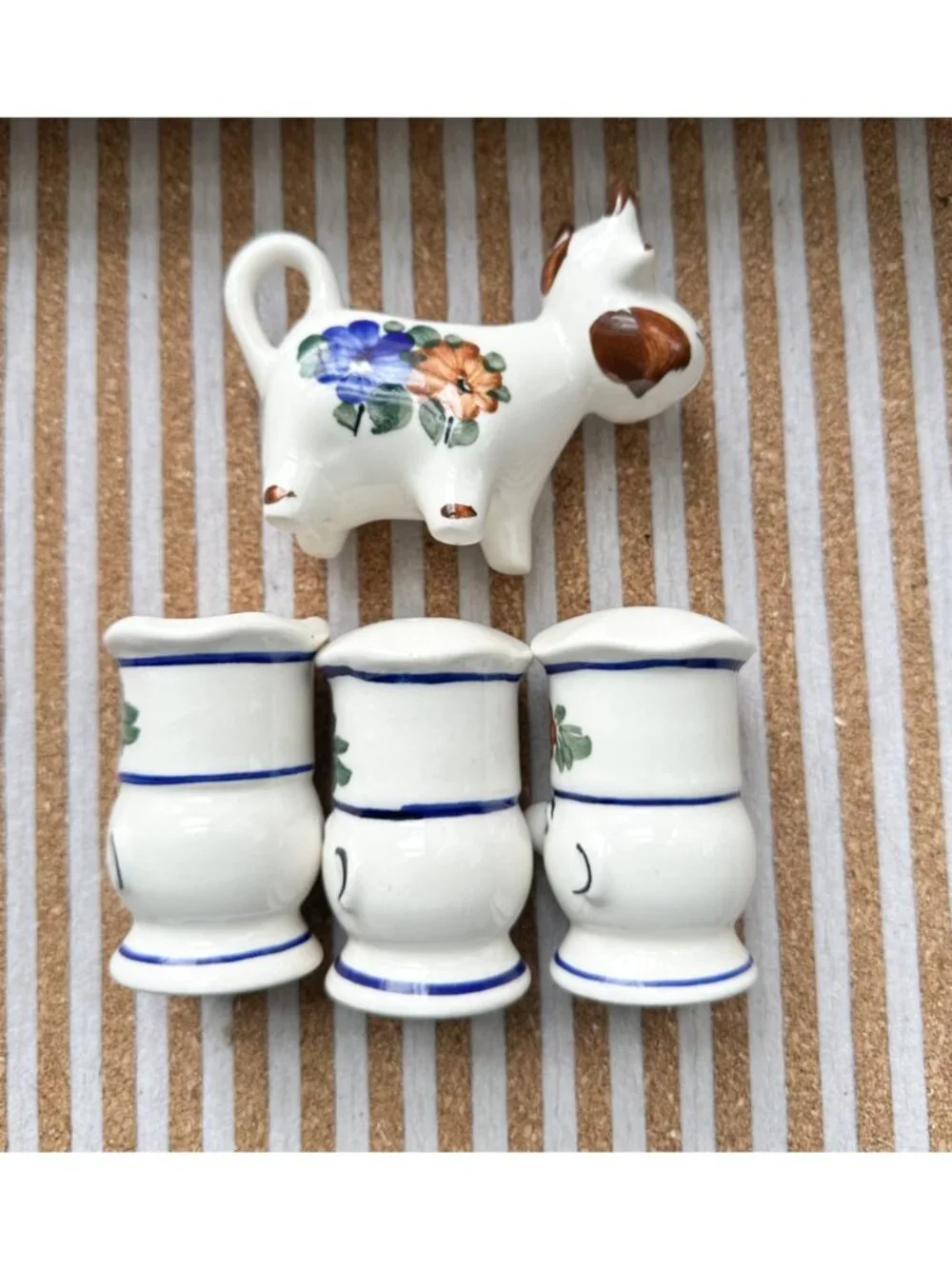 Vintage Italian Pottery Set Firenze Cow Creamer Salt Pepper Shakers Hand Painted